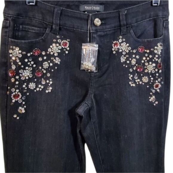 White House Black Market Whbm crystal studded‎ black Side Leg mom jeans Sz 2 New - Picture 11 of 16